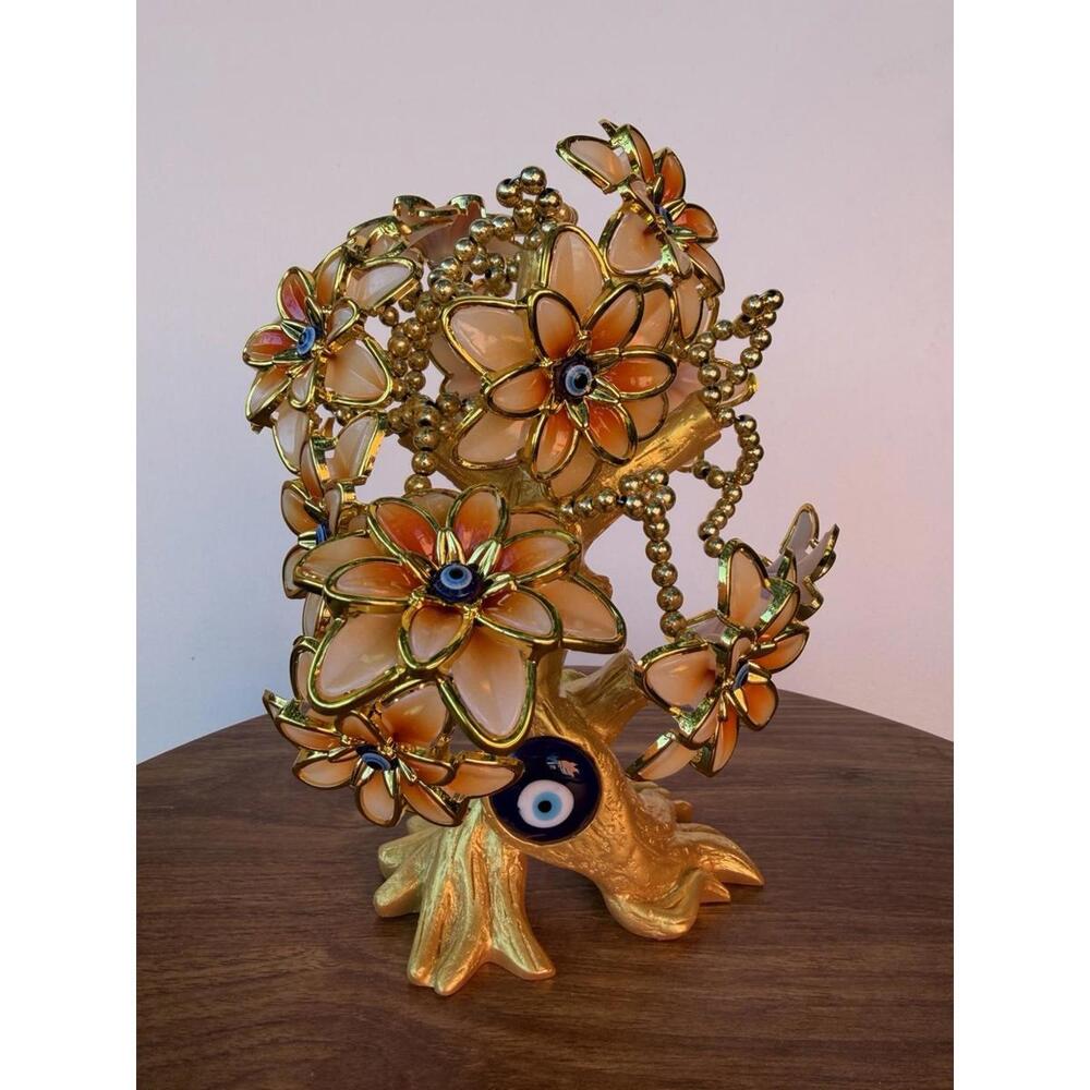 Árbol Decorativo Flores Doradas Ojo Turco Nazar Amuleto Protección